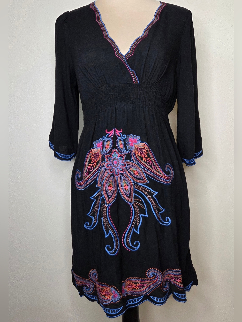 Forever 21 Boho Embroidered Mini Dress Black Festival Coachella Indie